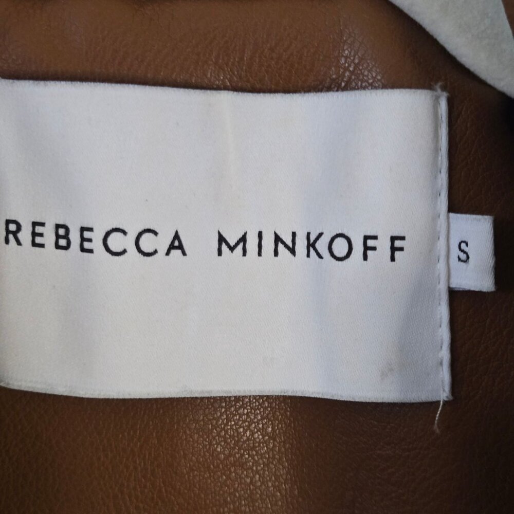 Rebecca Minkoff Faux Leather Cognac Brown Moto Jacket Belted Biker Size S - Picture 6 of 7